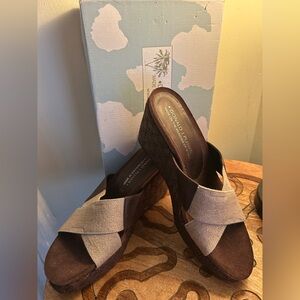 Donald J Pliner BOSNA Wedge Sandals 8.5 Virgin Bronze Straw Cork Platform